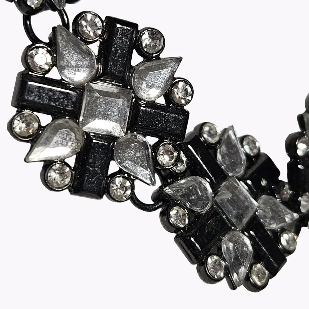 Elegant Floral Chunky Statement Necklace Black Gem Rhinestone Fashion Jewelry